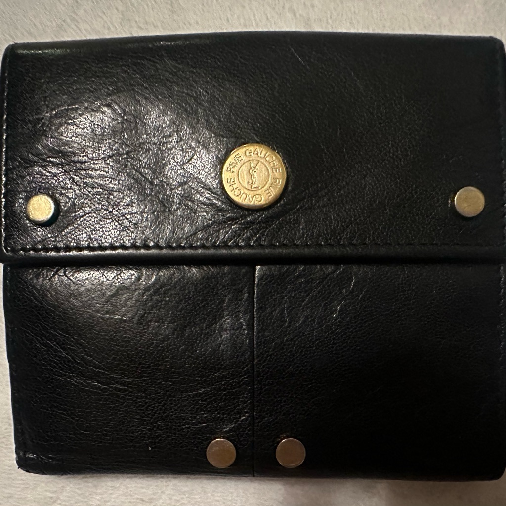 Mens Bifold Vintage Ysl Rive Gauche Black Leather Wallet Rare